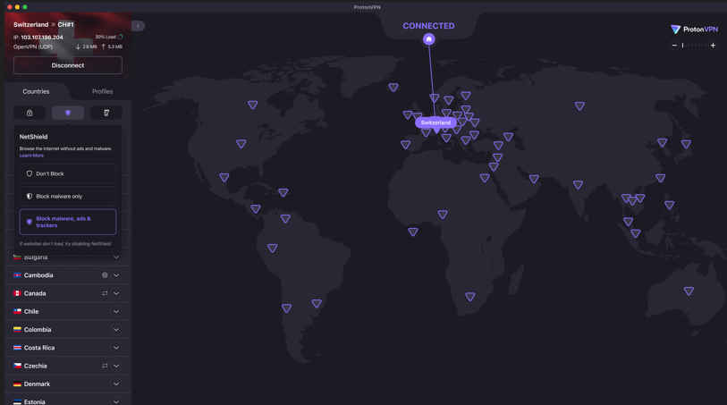 ProtonVPN Benutzeroberfläche
