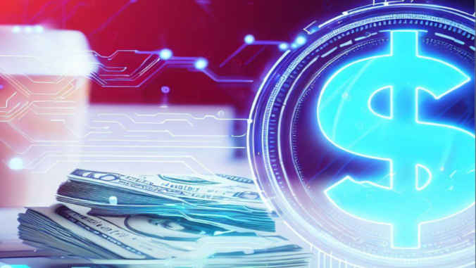 Geldscheine und ein virtuelles Dollarzeichen.