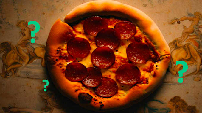 Eine Pizza mit Fragezeichen.