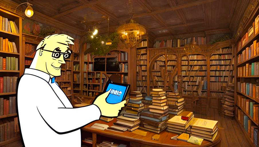 Ein Mann mit einem Kindle in einer Buchhandlung.