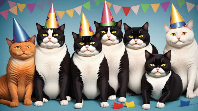 Katzen mit Party Hüten.