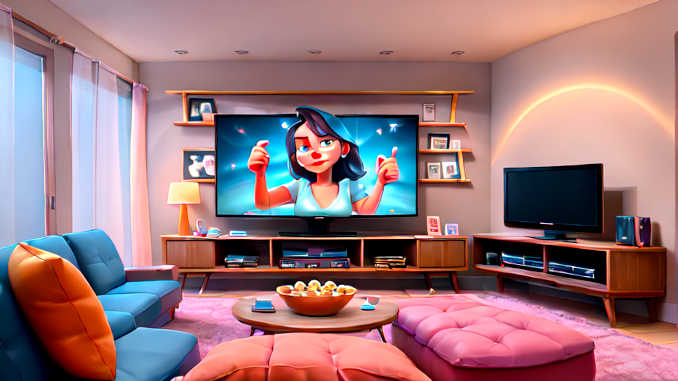 Ein Wohnzimmer mit einem Fernseher.