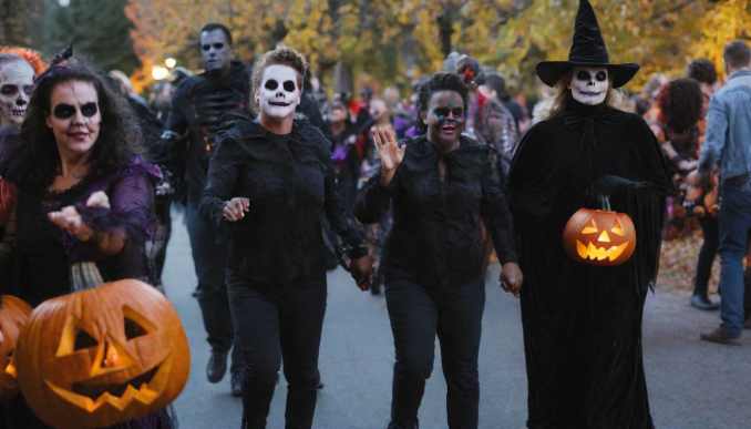 Menschen feiern an Halloween.