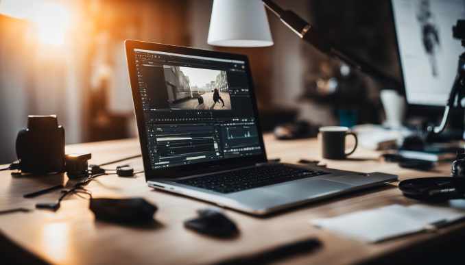 OpenAI Sora: Ein Laptop mit KI Videobearbeitung.