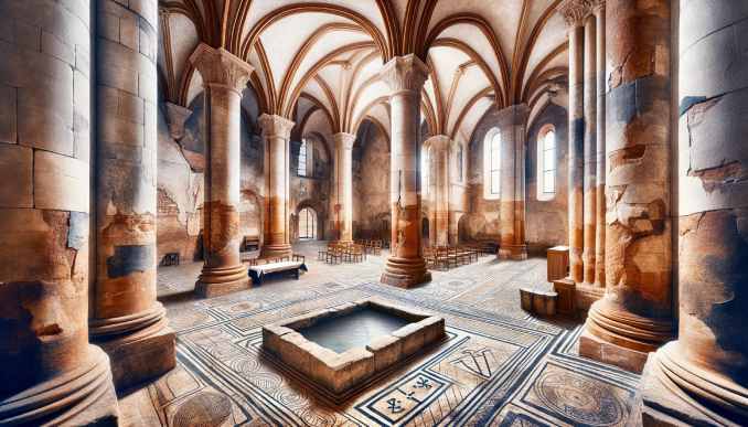 Illustration eines Taufbeckens in Quedlinburg.