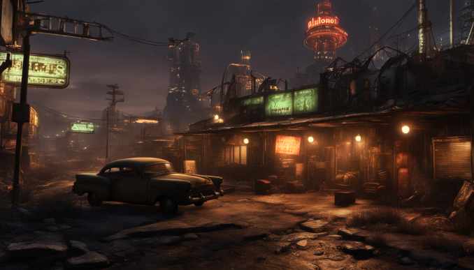 Diamond City nachts.