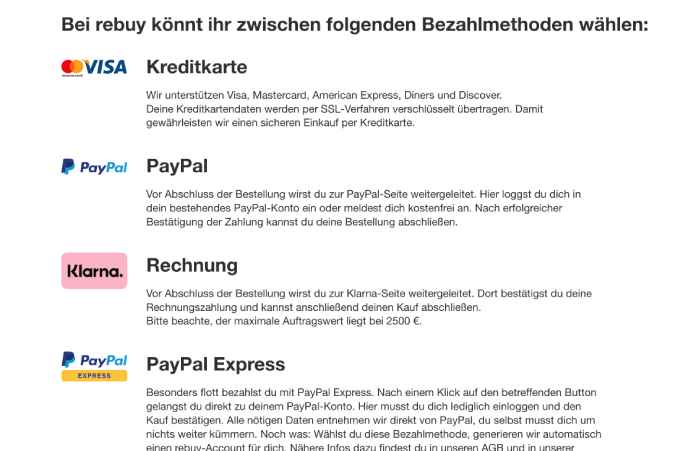 Rebuy Zahlungsarten
