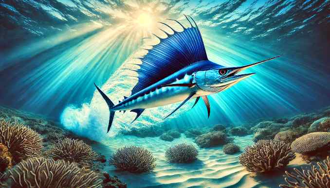 Segelfisch im Wasser.