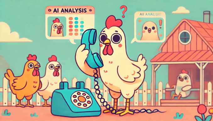 Huhn spricht mit Telefon.