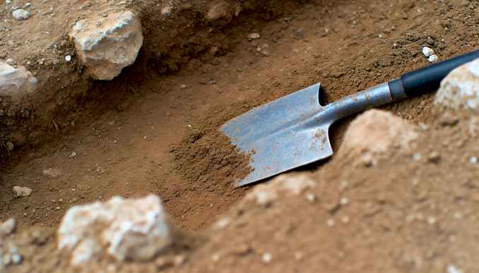 Schaufel auf einer Ausgrabungsstaette.