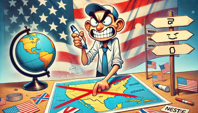 Wütender Mann hälft Stift an Landkarte.