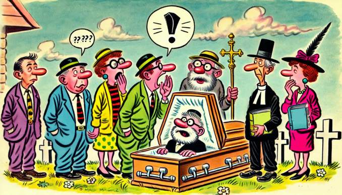 Witze bei einer Beerdigung.