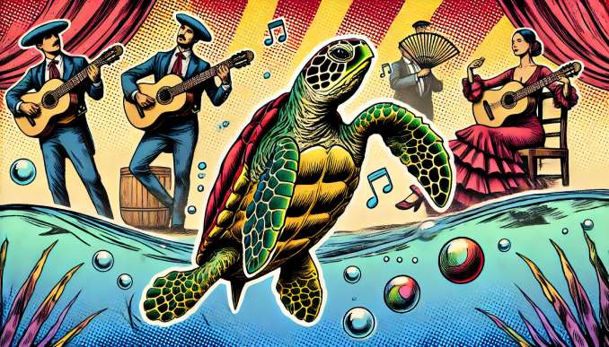 Tanzende Meeresschildkröte.