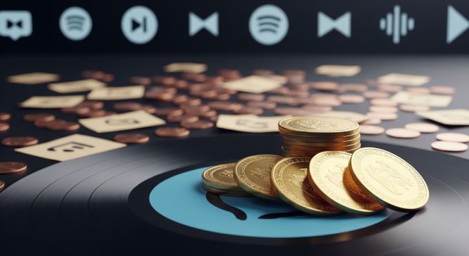 Münzen auf einer Schallplatte.