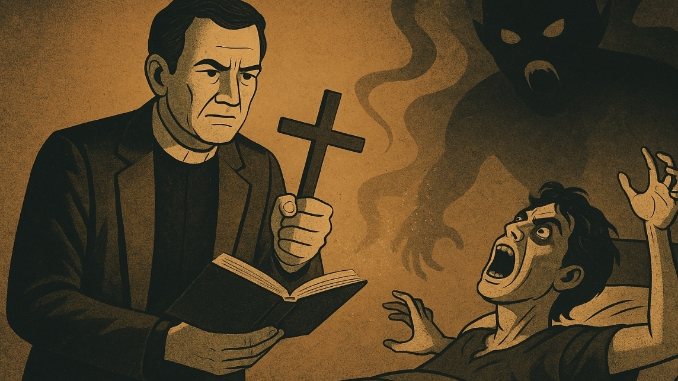 Exorzist beim Exorzismus.